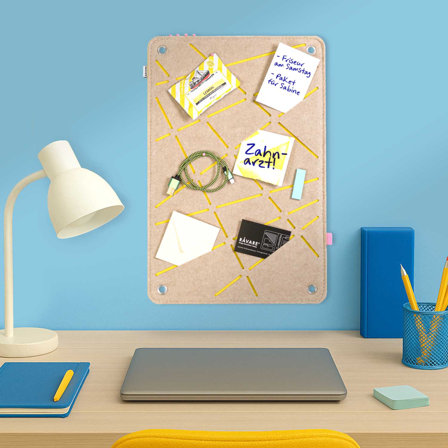 pinnwand_geometrisch_veganer_filz_rek_beige_gelb_szene_3 Pinnwand REK beige-gelb – Bild 1