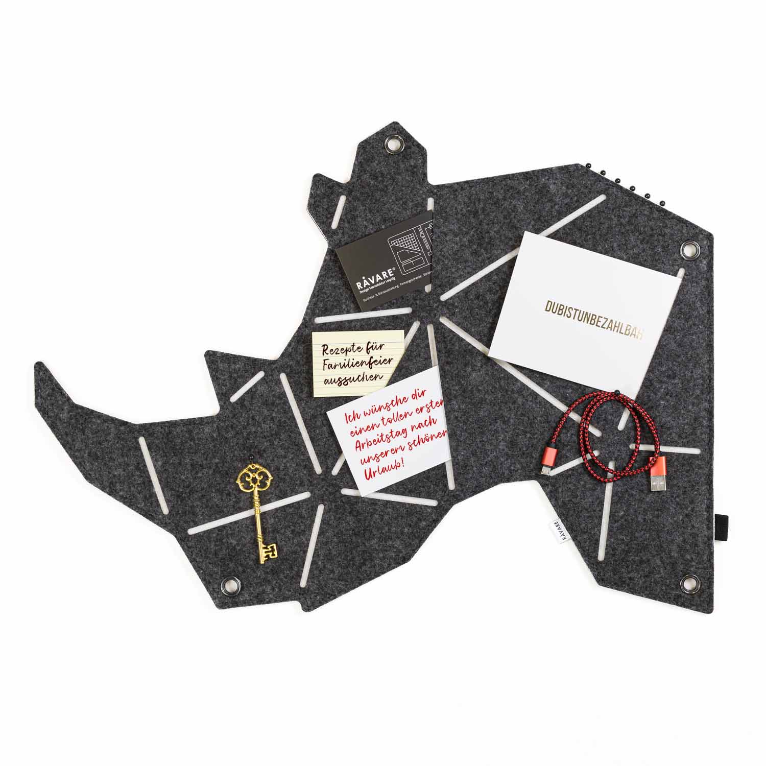 pinnwand_nashorn_veganer_filz_nas_dunkelgrau_weiss_1.jpg Pinnwand Nashorn "NAS" dunkelgrau-weiss – Bild 1